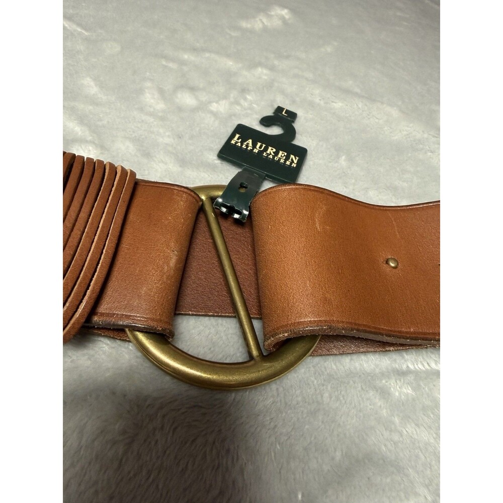 Lauren RALPH LAUREN Brass Ring 2 1/2” Tan Double Strap Wide Equestrian Belt L